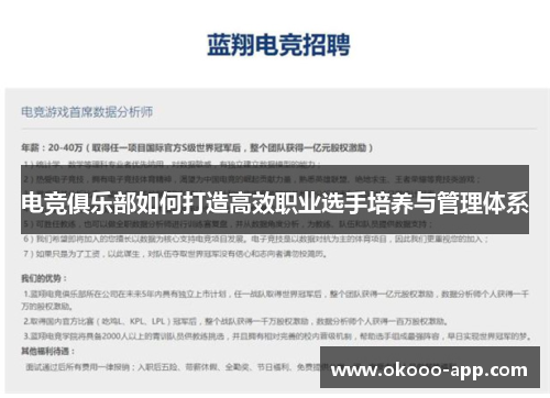 电竞俱乐部如何打造高效职业选手培养与管理体系